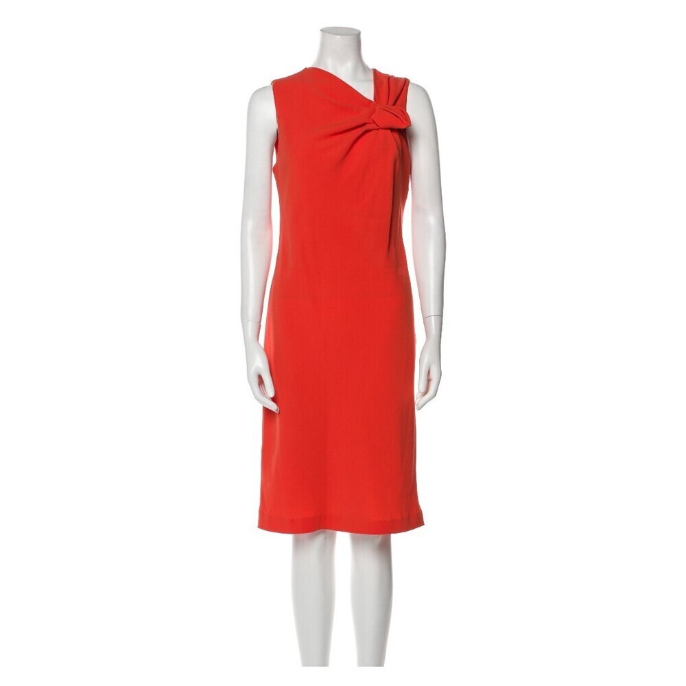 MaxMara Asymmetrical Detail Sleeveless Red Orange Midi Dress M